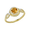 Diamond Engagement Ring Yellow Gold Rope Double Infinity Center Citrine