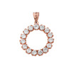 14K Elegant Reversible Diamond Circle Pendant Necklace in Rose Gold