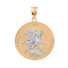 Two Tone Yellow Gold Saint George Engravable Diamond Medallion Pendant Necklace  (Large)