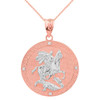 Two Tone Rose Gold Saint George Engravable Diamond Medallion Pendant Necklace  (Large)