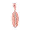 Solid Rose Gold Cubic Zirconia Boho Feather Pendant Necklace (Small)