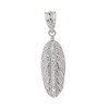 Solid White Gold Cubic Zirconia Boho Feather Pendant Necklace (Small)