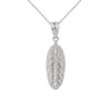 Sterling Silver Cubic Zirconia Boho Feather Pendant Necklace (Small)