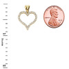 14K Yellow Gold Diamond Studded Open Heart Pendant Necklace (0.8")