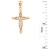 Two Tone Yellow Gold Love Heart Woven Filigree Cross Pendant Necklace