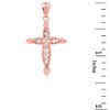 Two Tone Rose Gold Love Heart Woven Filigree Cross Pendant Necklace