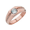 Rose Gold Mens Diamond Solitaire Ring with 1 1\2 White Topaz Center Stone