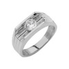 White Gold  Design Mens Ring with 1ct Cubic Zirconia Center Stone