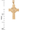 Solid Yellow Gold Saint Michael Pray For Us Celtic Cross Pendant Necklace