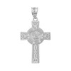 Solid White Gold Saint Michael Pray For Us Celtic Cross Pendant Necklace