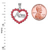 White Gold "Mom" Ruby (LCR)  Open Heart Pendant Necklace