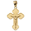 Solid Yellow Gold Double Sided Eastern Orthodox Russian Crucifix Pendant Necklace (Large)