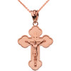 Solid Rose Gold Double Sided Eastern Orthodox Russian Crucifix Pendant Necklace (Large)