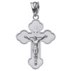 Solid White Gold Double Sided Eastern Orthodox Russian Crucifix Pendant Necklace (Large)