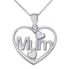 Solid White Gold Mum Hearts Pendant Necklace