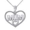 Sterling Silver Dotted Texture Double Hearts Mum Pendant Necklace
