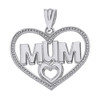 Sterling Silver Dotted Texture Double Hearts Mum Pendant Necklace