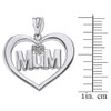 Solid White Gold Heart Outline Rhodium Heart Diamond Mum Pendant Necklace