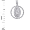 Sterling Silver Cuban Link Circle Frame Diamond Cut Lady of Guadalupe Pendant Necklace