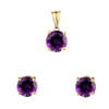 10K Yellow Gold February Birthstone Amethyst (LCAM) Pendant Necklace & Earring Set