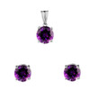 10K White Gold February Birthstone Amethyst (LCAM) Pendant Necklace & Earring Set