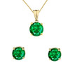 10K Yellow Gold May Birthstone Emerald (LCE) Pendant Necklace & Earring Set