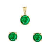 10K Yellow Gold May Birthstone Emerald (LCE) Pendant Necklace & Earring Set