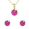 10K Yellow Gold June Birthstone Alexandrite(LCAL) Pendant Necklace & Earring Set