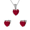 10K White Gold Heart July Birthstone Ruby (LCR) Pendant Necklace & Earring Set