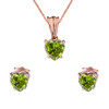 10K Rose Gold Heart  August Birthstone Peridot (LCP) Pendant Necklace & Earring Set