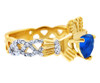 Gold Diamond Claddagh Ring 0.40 Carats with Sapphire Stone