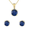 10K Yellow Gold  September Birthstone Sapphire (LCS) Pendant Necklace & Earring Set