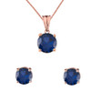 10K Rose Gold  September Birthstone Sapphire (LCS) Pendant Necklace & Earring Set