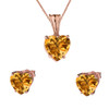 10K Rose Gold Heart November Birthstone Citrine (LCC) Pendant Necklace & Earring Set