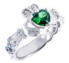 White Gold Diamond Claddagh Ring 0.40 Carats w/ Emerald CZ
