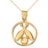 Solid Yellow Gold Circle Bowling Pendant Necklace