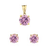 10K Yellow Gold  October Birthstone Pink Cubic Zirconia  (LCPZ)Pendant Necklace & Earring Set