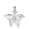 Solid White Gold Filigree Diamond Cut Butterfly Pendant Necklace