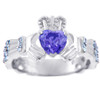 White Gold Diamond Claddagh Ring 0.40 Carats with Alexandrite Stone