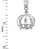 Solid White Gold Diamond Cut Christian Royal Crown Pendant Necklace