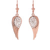 Rose  Gold Diamond  Angel Wings Leverback Earrings