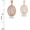 Solid Two Tone Rose Gold Diamond Saint Peter Engravable Oval Medallion Pendant Necklace (Large)