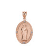 Solid Rose Gold Diamond Saint Peter Engravable Oval Medallion Pendant Necklace (Small)