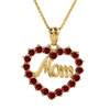 Yellow Gold "Mom" Garnet (LCG) Open Heart Pendant Necklace