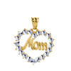 Yellow Gold "Mom" Aquamarine (LCAQ) Open Heart Pendant Necklace