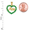 Yellow Gold "Mom" Emerald (LCEM) in Open Heart Pendant Necklace