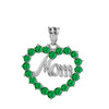 Sterling Silver  "Mom" Emerald (LCEM) in Open Heart Pendant Necklace