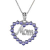 White  Gold "Mom" Alexandrite (LCAL) in Open Heart Pendant Necklace