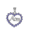 Sterling Silver "Mom" Alexandrite (LCAL) in Open Heart Pendant Necklace