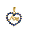 Yellow Gold "Mom"Sapphire (LCS) in Open Heart Pendant Necklace